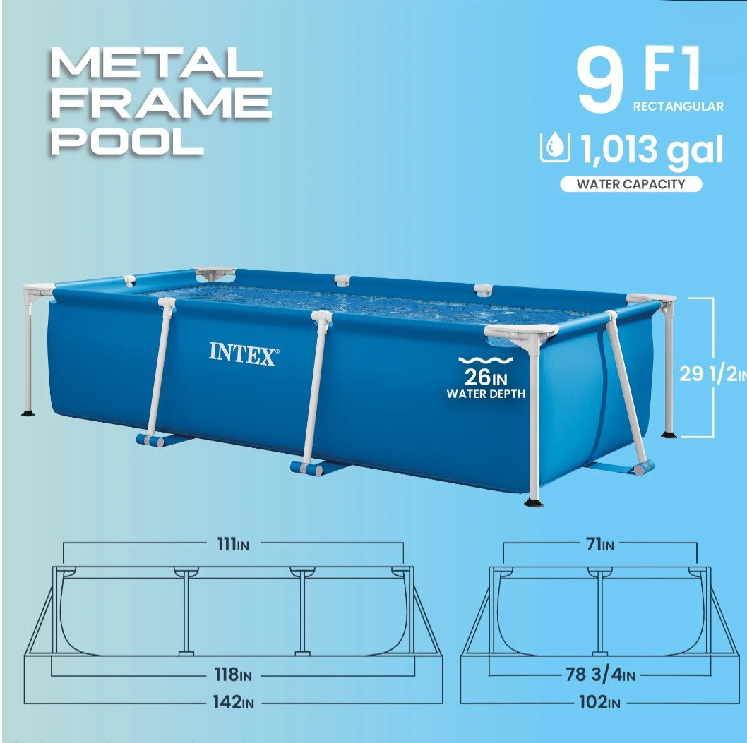 INTEX Armazón Rectangular 9ft 10in x 29.5 Piscina Elevada con Válvula de Control de Flujo