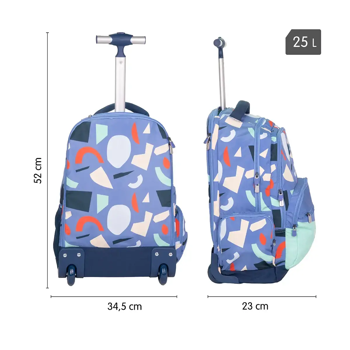 Mochila con ruedas y 6 cremalleras (25 L) serie especial Fun Animals, azul